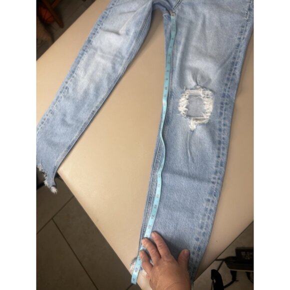 American Eagle 90s Skinny High Rise Stretch Blue Jean 27 W 4 Regular Raw Hem NWT - Picture 10 of 14